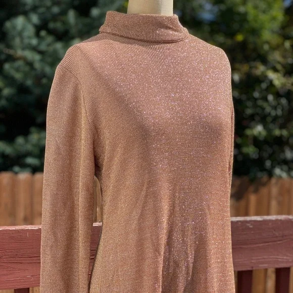 Vintage designer shiny sparkly rose gold tinted beige long knit so cute - Picture 3 of 7